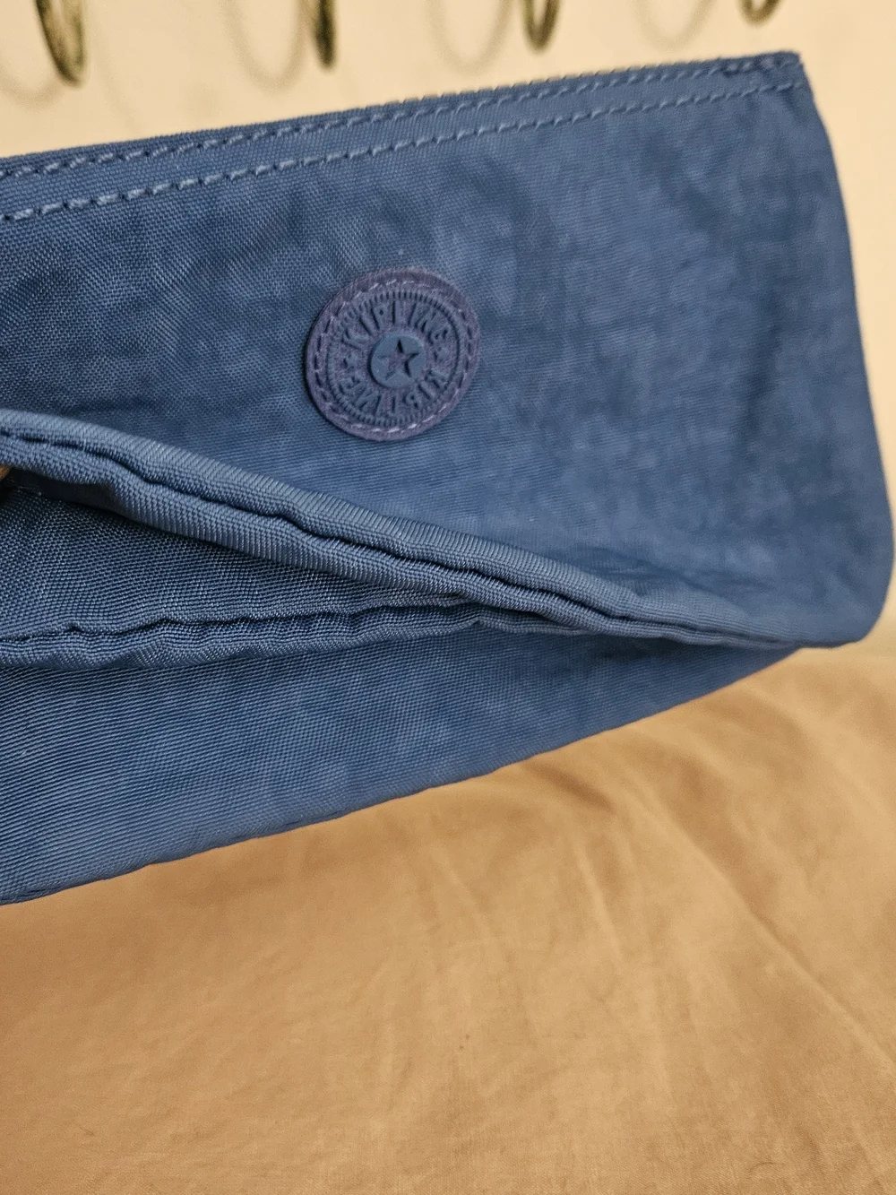 Kipling Royal Blue Nylon Wristlet Pouch with Monkey Charm